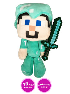 Мягкая игрушка Майнкрафт Стив в алмазных доспехах плюшевый Steve Minecraft, 15 см