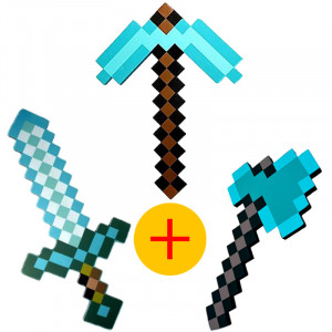 Набор алмазного оружия из Майнкрафт (пенный наполнитель): алмазный меч + алмазная кирка + алмазный топор