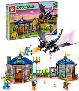 Конструктор Майнкрафт «Нападение дракона на деревенскую хижину»