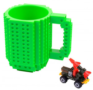 Кружка Build-on Brick Mug «Конструктор» с деталями, зеленая