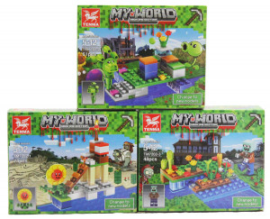 Набор 3 мини-конструктора Майнкрафт «Зомби против растений»