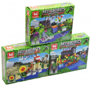 Набор 3 мини-конструктора Майнкрафт «Зомби против растений»