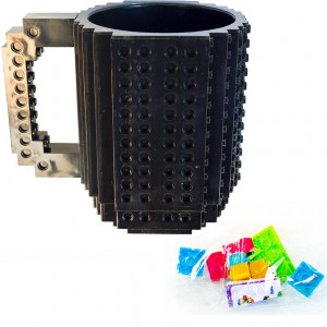 Кружка Build-on Brick Mug «Конструктор» с деталями, черная