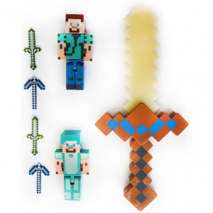 Игровой набор: меч+2 фигурки Стива (свет, звук) Minecraft